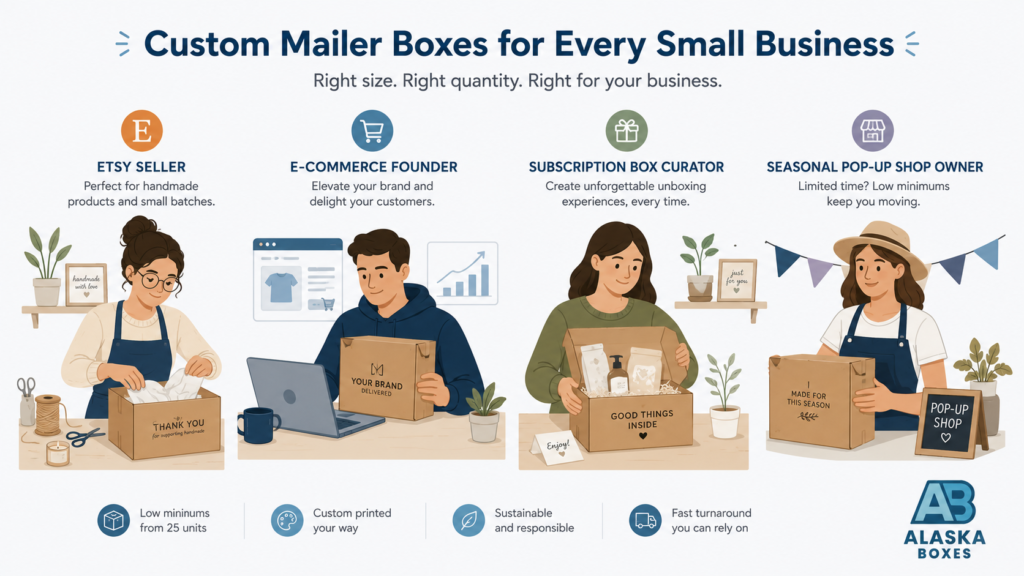 Custom mailer boxes for small businesses and low MOQ orders