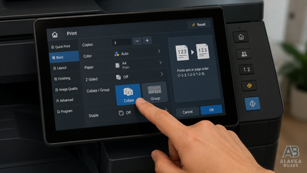 collate option on office copier control panel