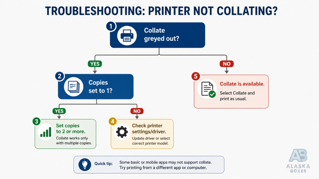printer not collating troubleshooting flowchart